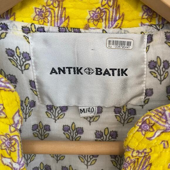 Antik Batik Mori Quilted Jacket Coat Womens Sz Medium Cotton Boho Yellow Floral - Picture 7 of 13